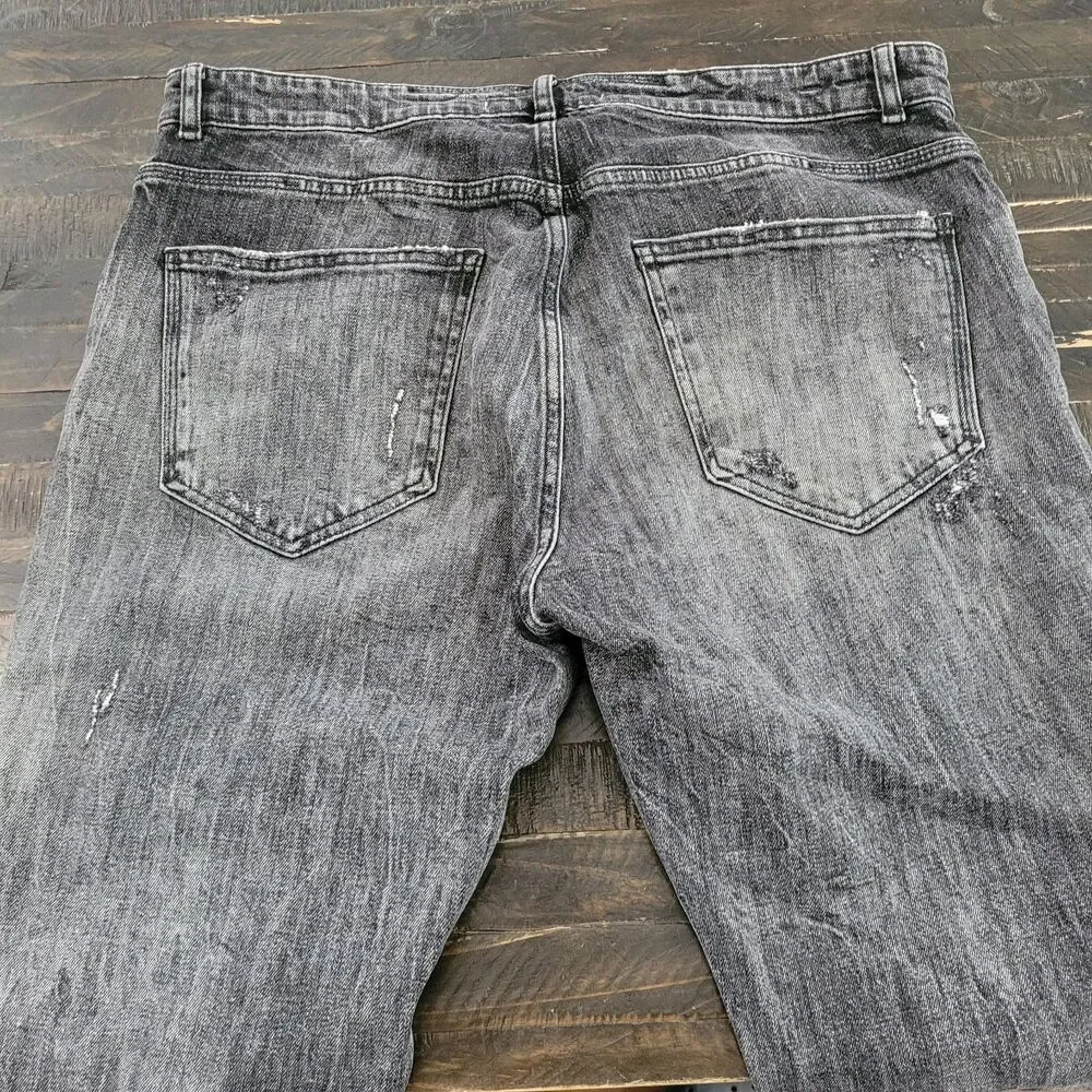 Zara Men’s Grey Acid Wash Skinny Jeans US 36 Distressed Slim Fit Streetwear